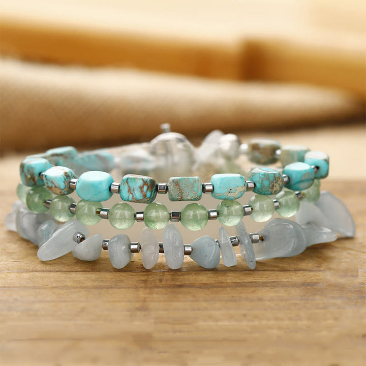 Buddha Stones Green Emperor Stone Green Aventurine Happiness Triple Wrap Bracelet - Green Emperor Stone Green Aventurine Aquamarine(Wrist Circumference: 14-16cm) - image 0