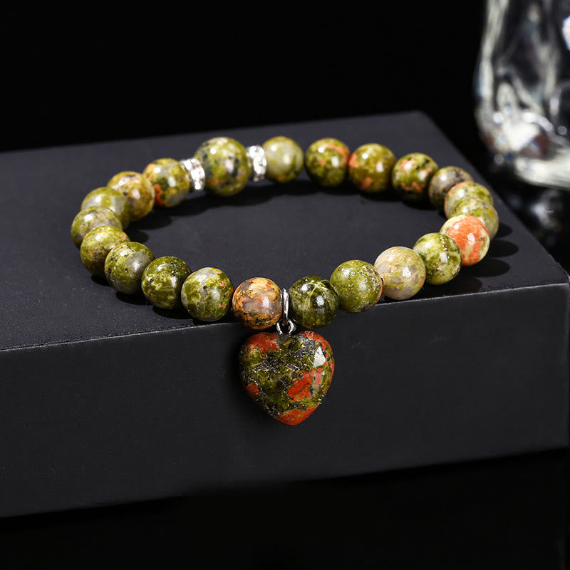 Buddha Stones Various Crystal Green Aventurine Love Heart Balance Bracelet - Unakite(Wrist Circumference: 14-16cm) - 10mm - image 29