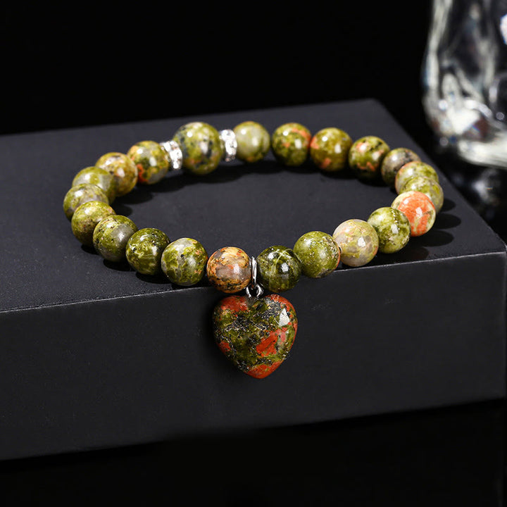 Buddha Stones Various Crystal Green Aventurine Love Heart Balance Bracelet - Unakite(Wrist Circumference: 14-16cm) - 10mm - image 29