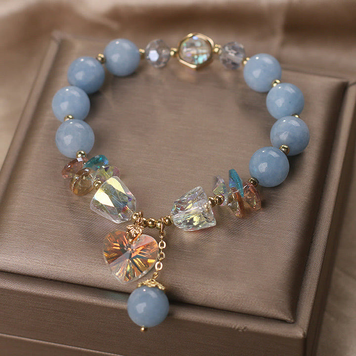 Buddha Stones Aquamarine Green Crystal Love Heart Charm Healing Bracelet - image 1