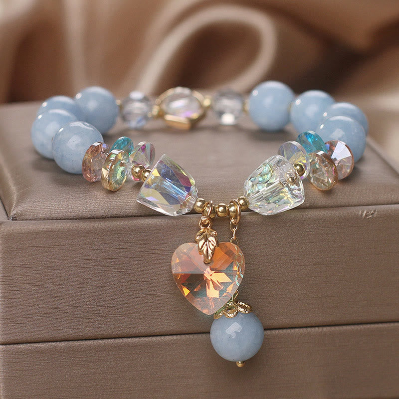 Buddha Stones Aquamarine Green Crystal Love Heart Charm Healing Bracelet - image 2