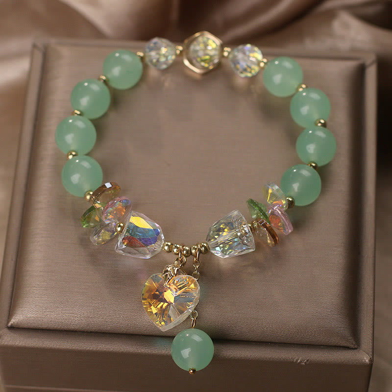 Buddha Stones Aquamarine Green Crystal Love Heart Charm Healing Bracelet - image 10