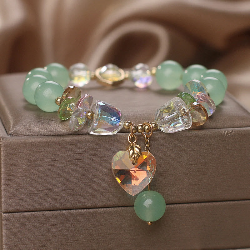 Buddha Stones Aquamarine Green Crystal Love Heart Charm Healing Bracelet - image 11