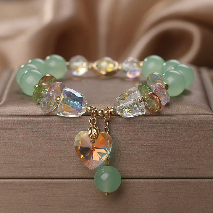 Buddha Stones Aquamarine Green Crystal Love Heart Charm Healing Bracelet - Green Crystal(Wrist Circumference: 14-16cm) - image 9