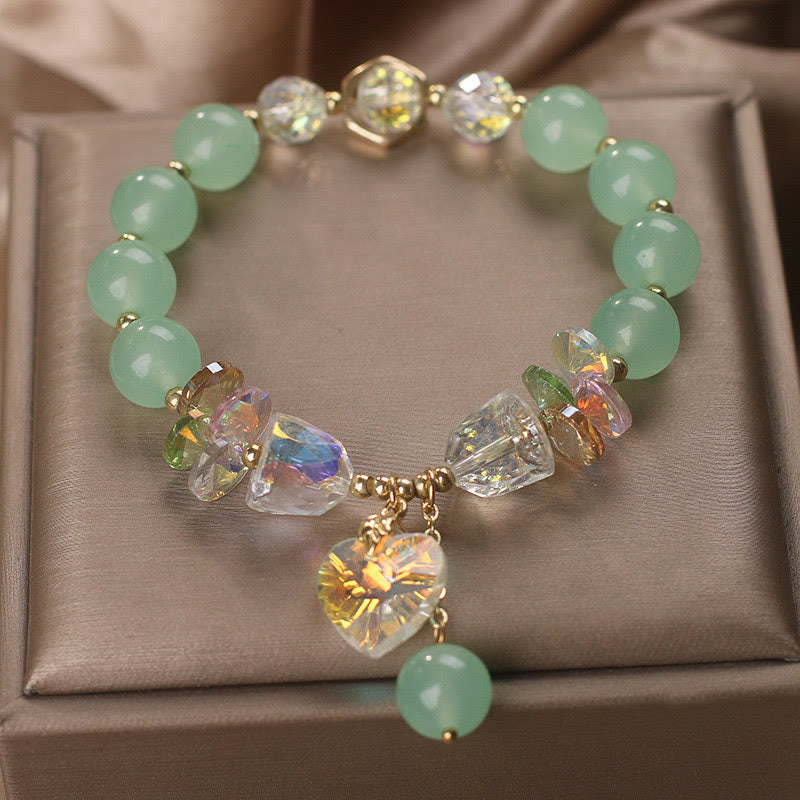 Buddha Stones Aquamarine Green Crystal Love Heart Charm Healing Bracelet - image 7