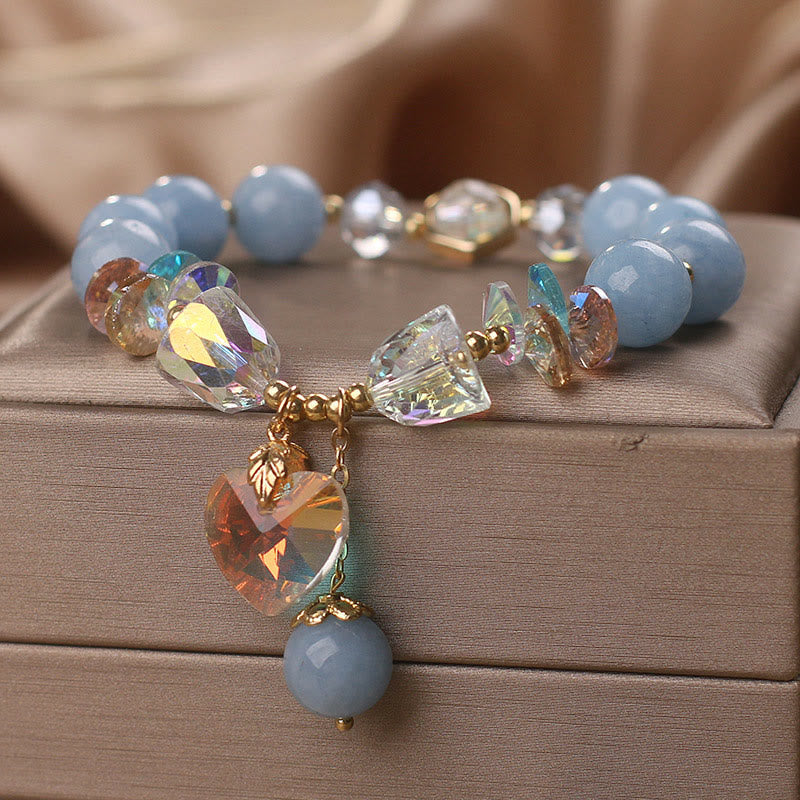 Buddha Stones Aquamarine Green Crystal Love Heart Charm Healing Bracelet - image 3