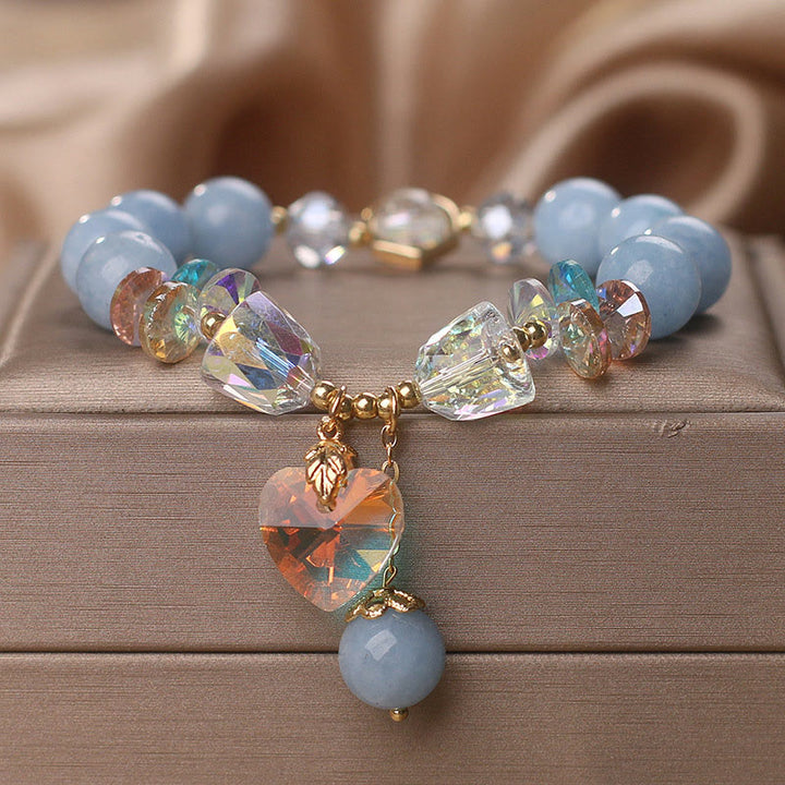 Buddha Stones Aquamarine Green Crystal Love Heart Charm Healing Bracelet - Aquamarine(Wrist Circumference: 14-16cm) - image 0