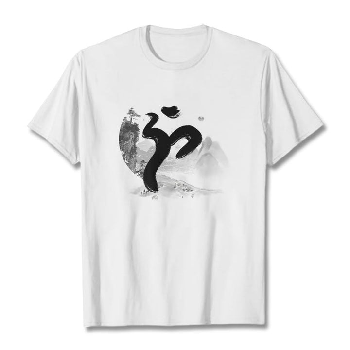 Buddha Stones OM Landscape Cotton Tee T-shirt - White - 2XL - image 5