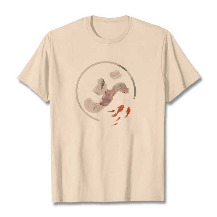 Buddha Stones OM Lotus Koi Fish Cotton Tee T-shirt - Bisque - 2XL - image 8