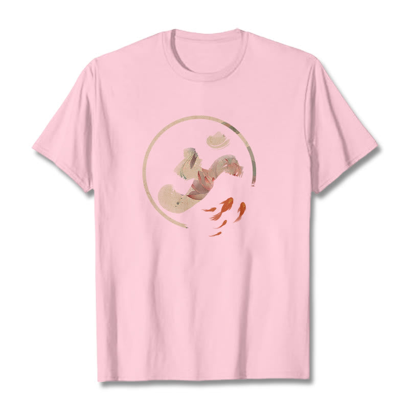 Buddha Stones OM Lotus Koi Fish Cotton Tee T-shirt - LightPink - 2XL - image 12