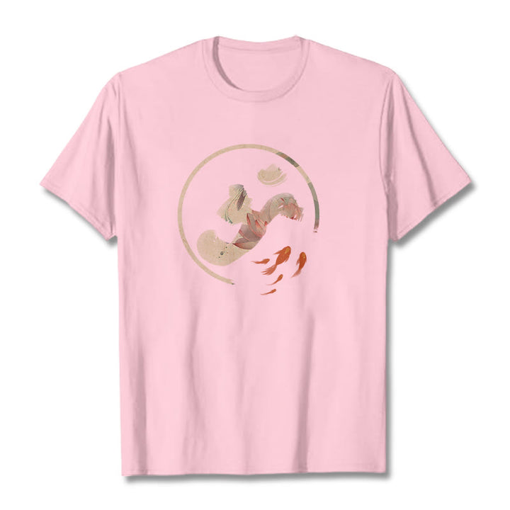 Buddha Stones OM Lotus Koi Fish Cotton Tee T-shirt - LightPink - 2XL - image 12
