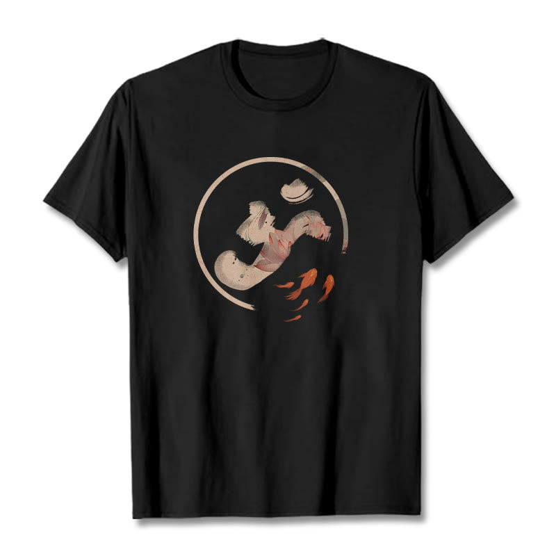 Buddha Stones OM Lotus Koi Fish Cotton Tee T-shirt - Black - 2XL - image 4
