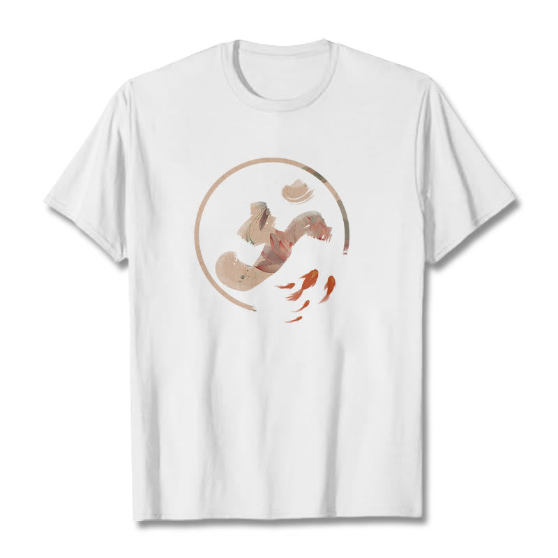 Buddha Stones OM Lotus Koi Fish Cotton Tee T-shirt - White - 2XL - image 0