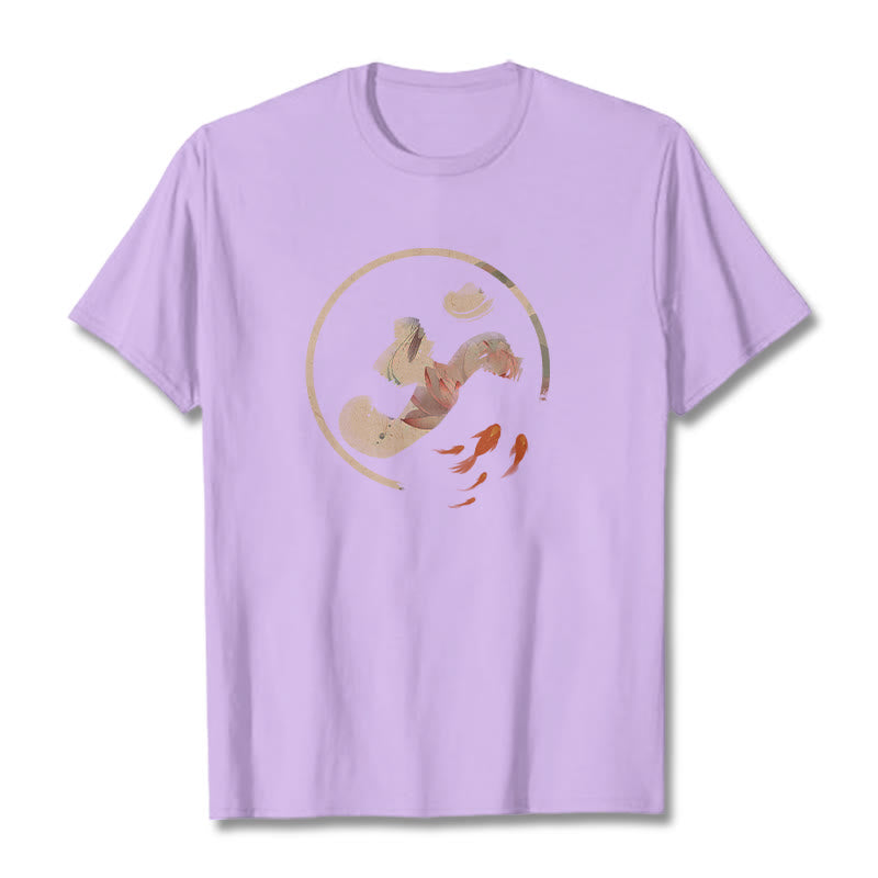 Buddha Stones OM Lotus Koi Fish Cotton Tee T-shirt - Plum - 2XL - image 16