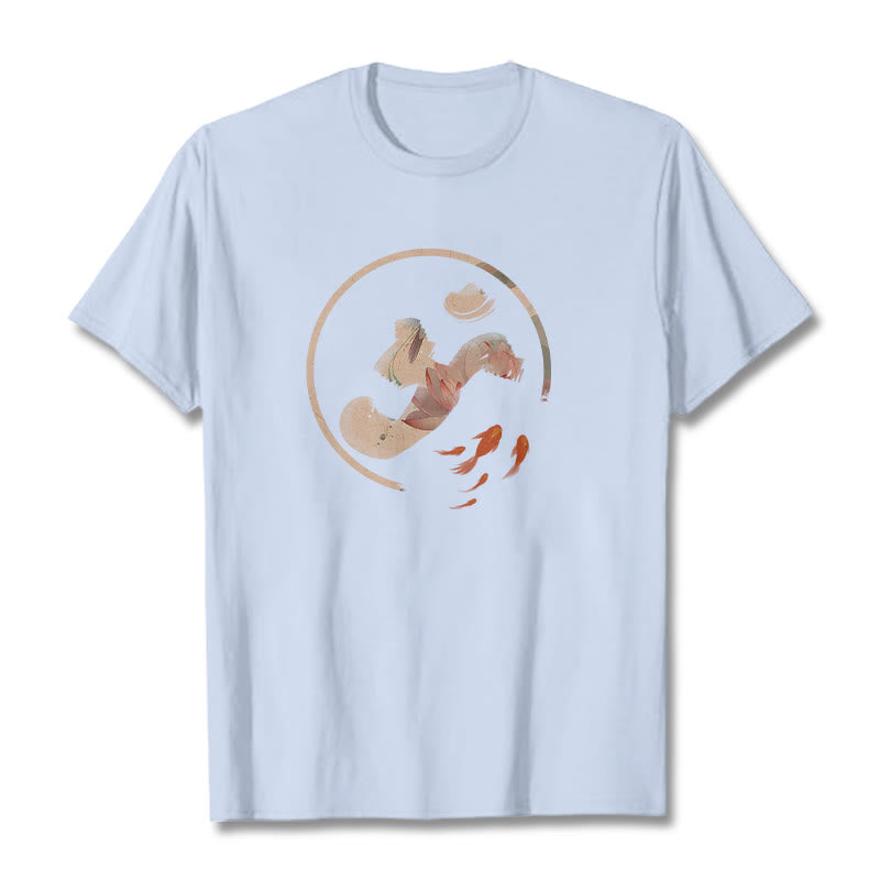 Buddha Stones OM Lotus Koi Fish Cotton Tee T-shirt - LightCyan - 2XL - image 18