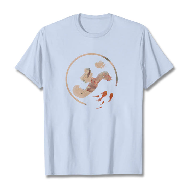 Buddha Stones OM Lotus Koi Fish Cotton Tee T-shirt - LightCyan - 2XL - image 18