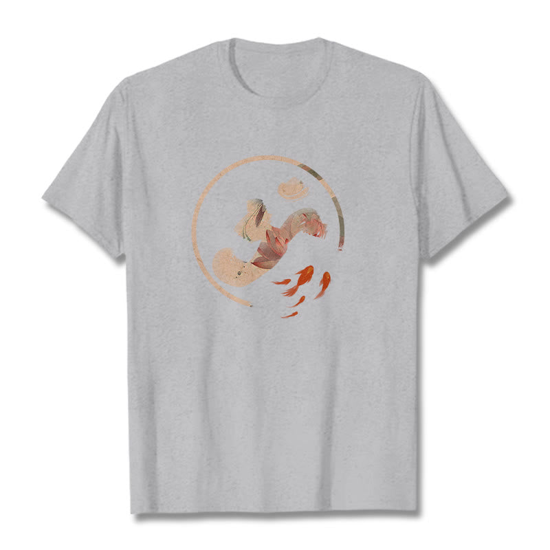 Buddha Stones OM Lotus Koi Fish Cotton Tee T-shirt - LightGrey - 2XL - image 19