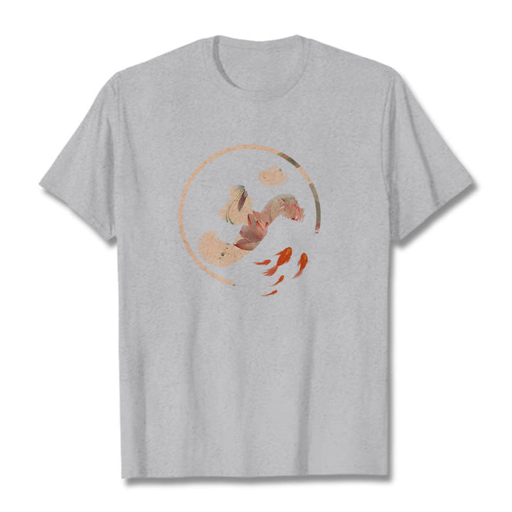 Buddha Stones OM Lotus Koi Fish Cotton Tee T-shirt - LightGrey - 2XL - image 19
