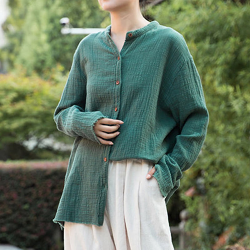 Buddha Stones Literary Artistic Double-Layered Sand Wash Cotton Linen Clothing - image 30