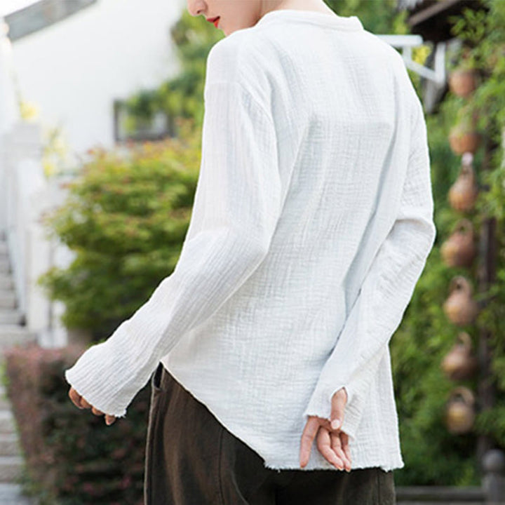 Buddha Stones Literary Artistic Double-Layered Sand Wash Cotton Linen Clothing - image 24