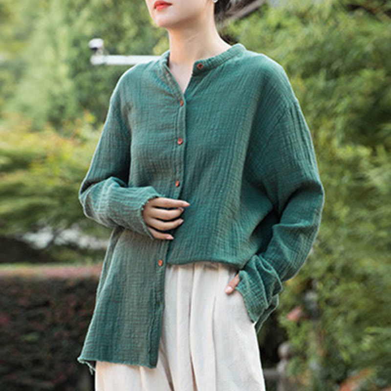 Buddha Stones Literary Artistic Double-Layered Sand Wash Cotton Linen Clothing - image 33