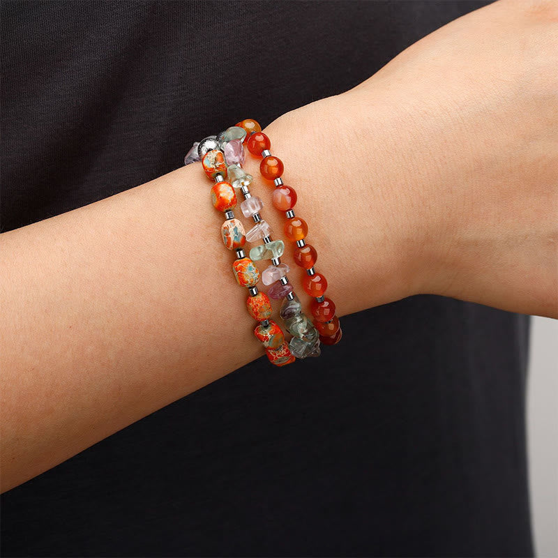 Buddha Stones Fluorite Red Agate Emperor Stone Power Triple Wrap Bracelet - image 4