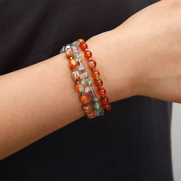 Buddha Stones Fluorite Red Agate Emperor Stone Power Triple Wrap Bracelet - image 4