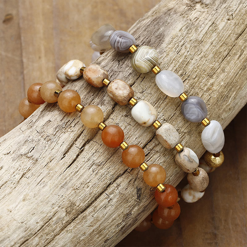 Buddha Stones Botswana Agate Red Agate  Emperor Stone Creativity Triple Wrap Bracelet - image 1