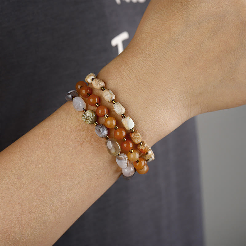 Buddha Stones Botswana Agate Red Agate  Emperor Stone Creativity Triple Wrap Bracelet - image 4