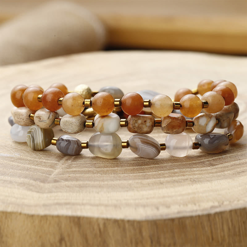 Buddha Stones Botswana Agate Red Agate  Emperor Stone Creativity Triple Wrap Bracelet - Botswana Agate Red Agate  Emperor Stone(Wrist Circumference: 14-16cm) - image 0