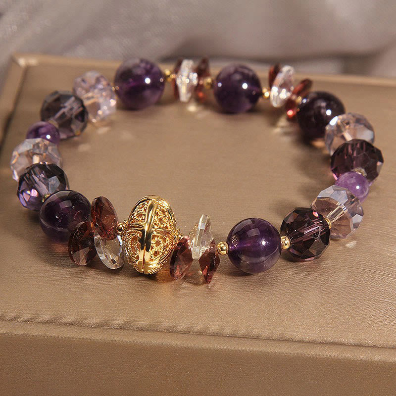 Buddha Stones Amethyst Red Crystal White Crystal Pumpkin Inner Peace And Healing Bracelet - Amethyst(Wrist Circumference: 14-16cm) - image 0