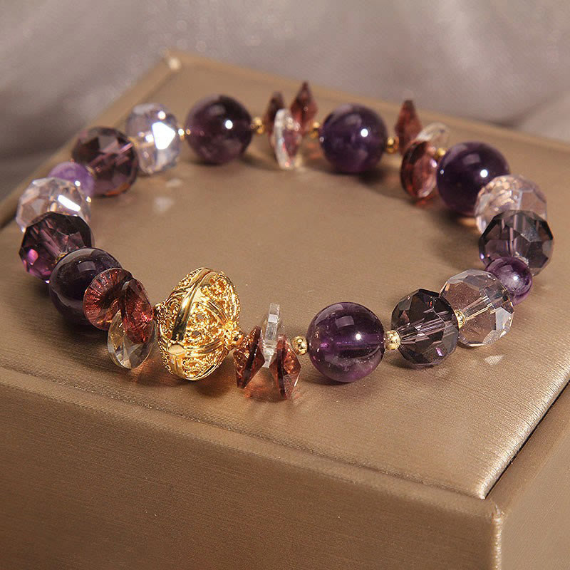 Buddha Stones Amethyst Red Crystal White Crystal Pumpkin Inner Peace And Healing Bracelet - image 4