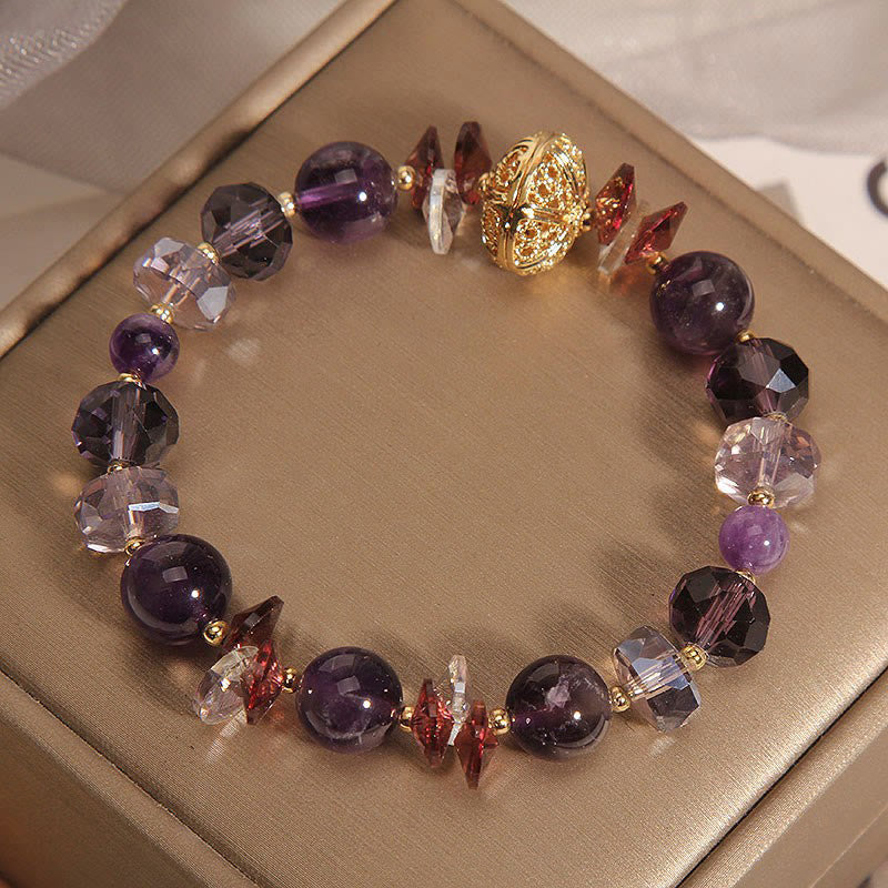 Buddha Stones Amethyst Red Crystal White Crystal Pumpkin Inner Peace And Healing Bracelet - image 1