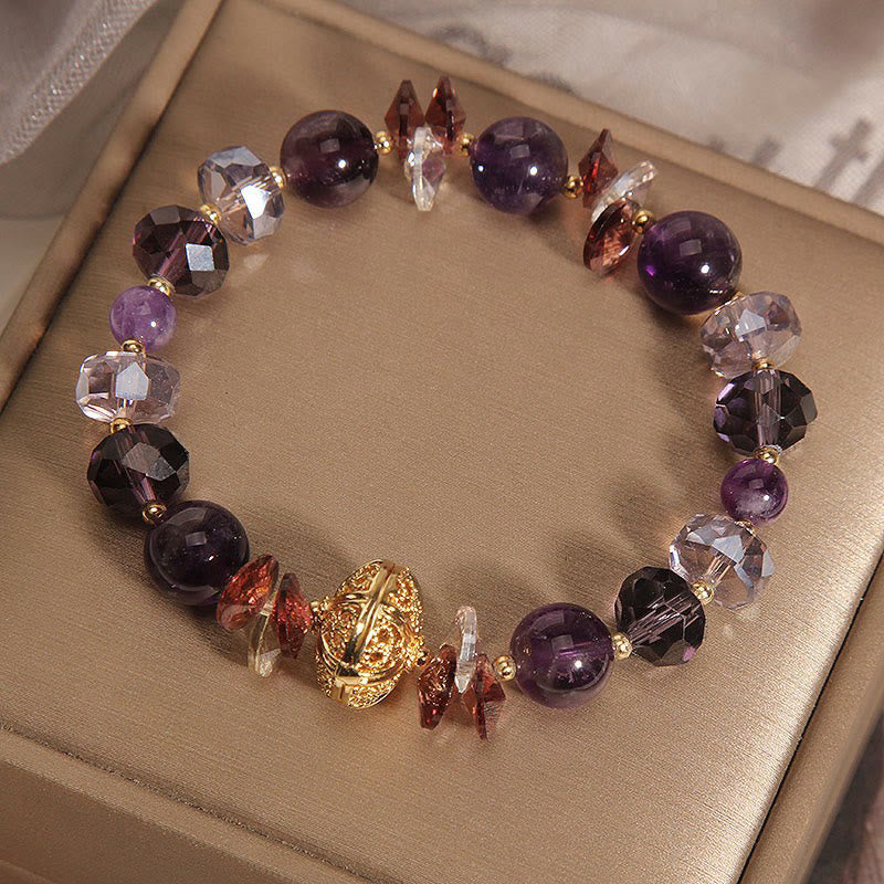 Buddha Stones Amethyst Red Crystal White Crystal Pumpkin Inner Peace And Healing Bracelet - image 3