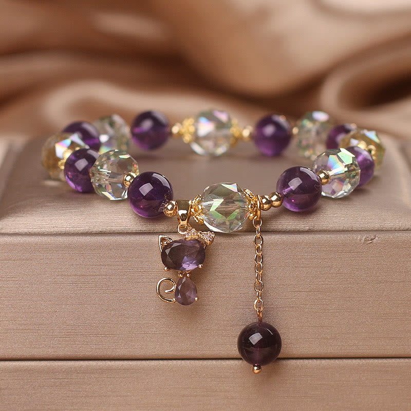 Buddha Stones Amethyst White Crystal Fox Meditation Bracelet - Amethyst White Crystal(Wrist Circumference: 14-16cm) - image 0
