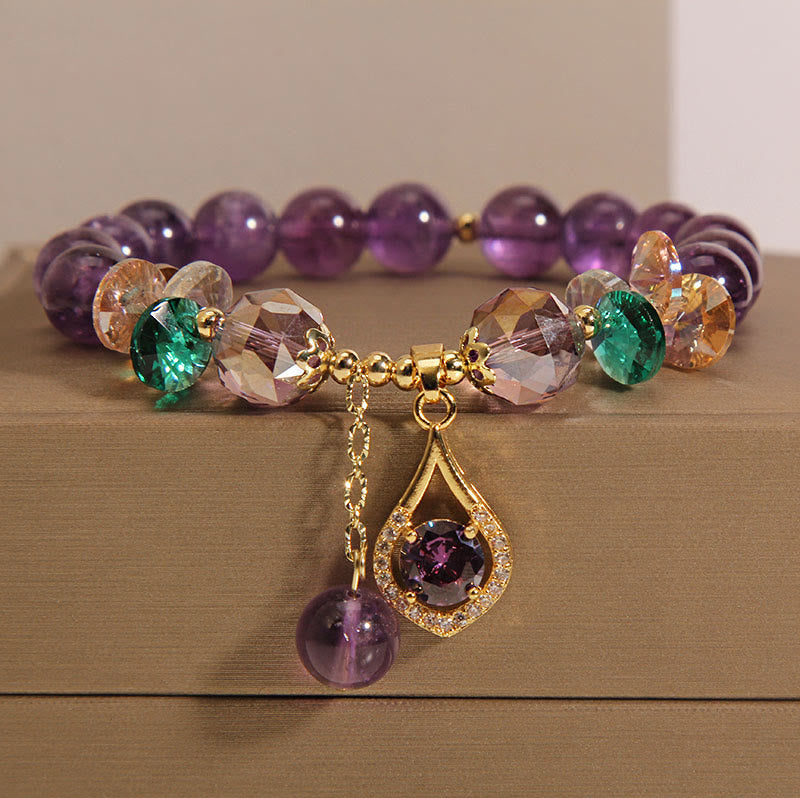 Buddha Stones Amethyst Green Crystal Citrine White Crystal Spiritual Awareness Bracelet - Amethyst(Wrist Circumference: 14-16cm) - image 0