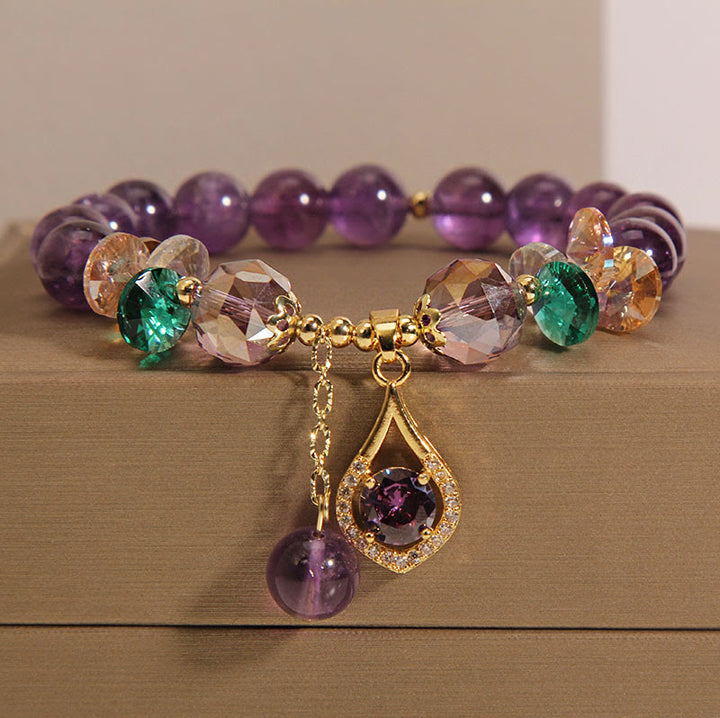 Buddha Stones Amethyst Green Crystal Citrine White Crystal Spiritual Awareness Bracelet - Amethyst(Wrist Circumference: 14-16cm) - image 0