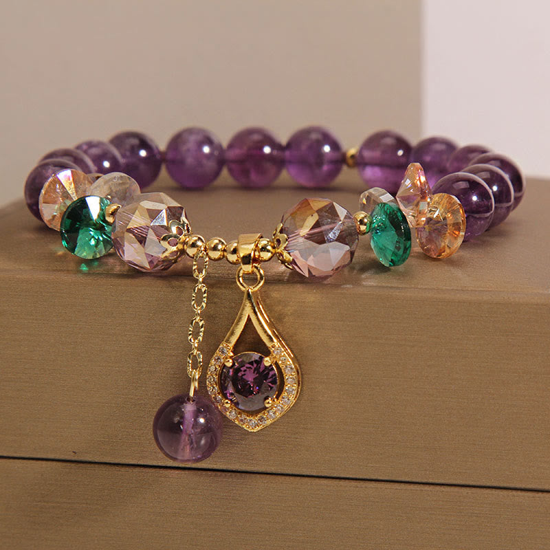 Buddha Stones Amethyst Green Crystal Citrine White Crystal Spiritual Awareness Bracelet - image 9