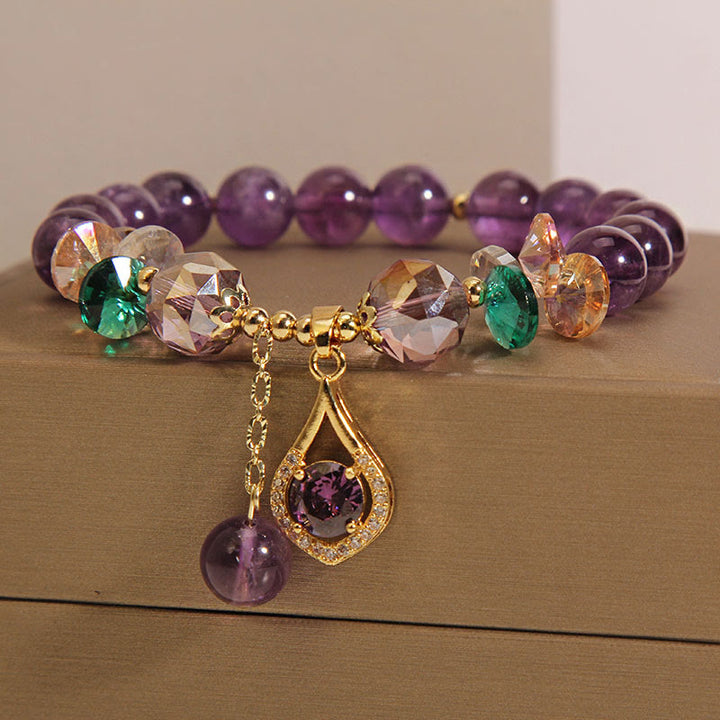 Buddha Stones Amethyst Green Crystal Citrine White Crystal Spiritual Awareness Bracelet - image 9