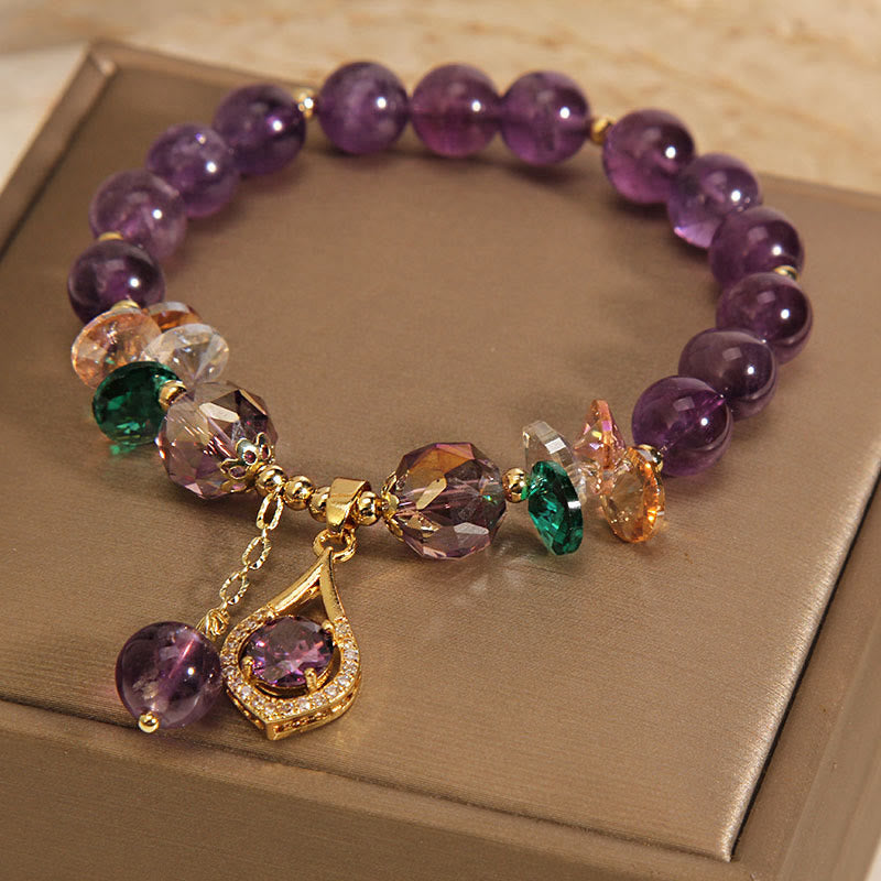 Buddha Stones Amethyst Green Crystal Citrine White Crystal Spiritual Awareness Bracelet - image 3