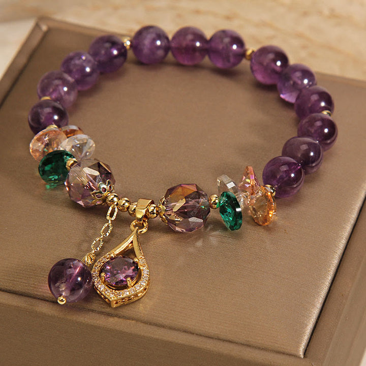 Buddha Stones Amethyst Green Crystal Citrine White Crystal Spiritual Awareness Bracelet - image 3