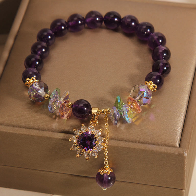 Buddha Stones Amethyst Green Crystal Citrine White Crystal Sunflower Spiritual Awareness Bracelet - image 1