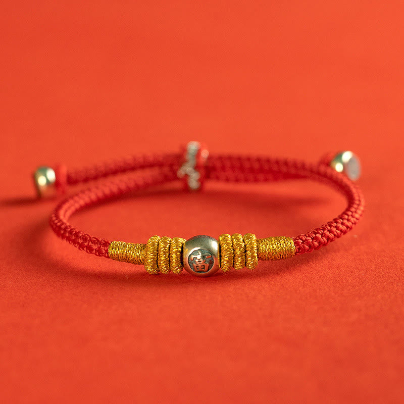 Buddha Stones Red String Chinese Characters Protection Bracelet - 925 Sterling Silver-Fu - 18-19cm - image 2