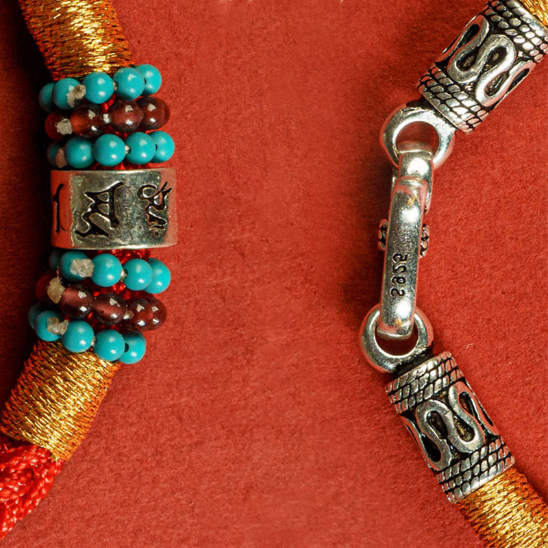 Buddha Stones Red String Black String Six True Words 925 Sterling Silver Connection Bracelet - image 18