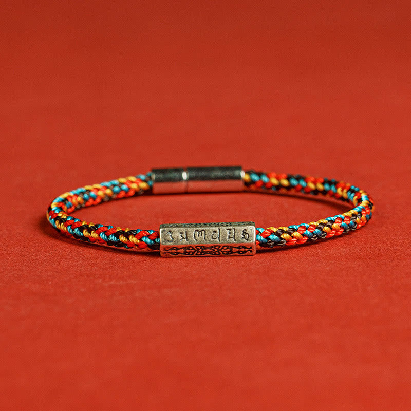 Buddha Stones Red String Black String Six True Words 925 Sterling Silver Luck Bracelet - Colorful - 19cm - image 0