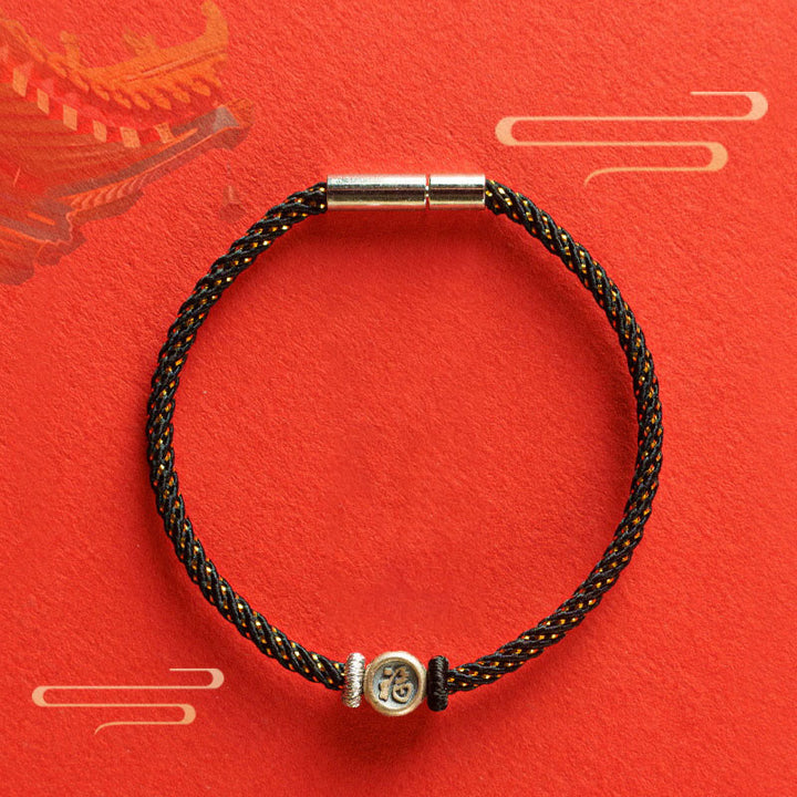 Buddha Stones Braided String 925 Sterling Silver Fu Character Faith Bracelet - image 10