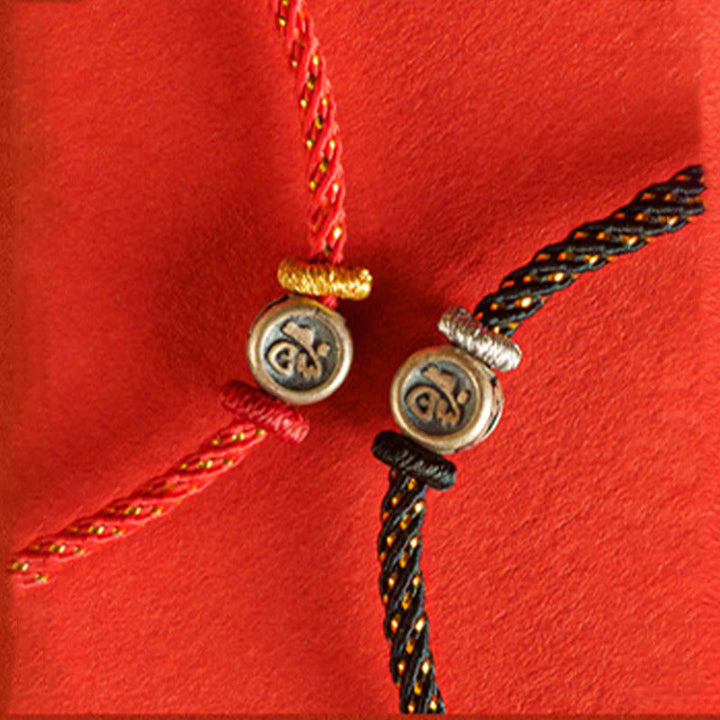 Buddha Stones Braided String 925 Sterling Silver Fu Character Faith Bracelet - image 11