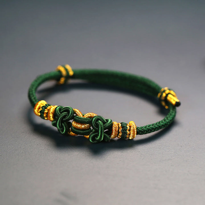Buddha Stones Red String Saddle Knot Strength Bracelet - Green - image 3