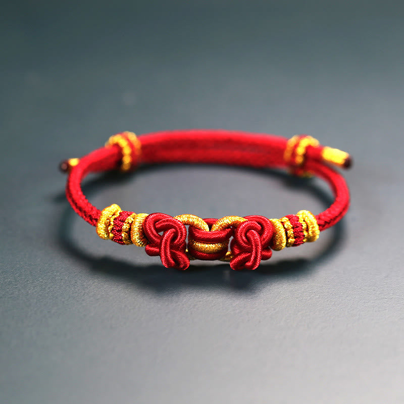 Buddha Stones Red String Saddle Knot Strength Bracelet - Red - image 0