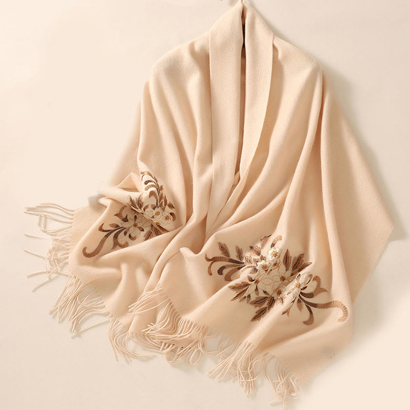 Buddha Stones Wool Shawl Begonia Embroidery Tassel Winter Cozy Travel Scarf Wrap - image 9
